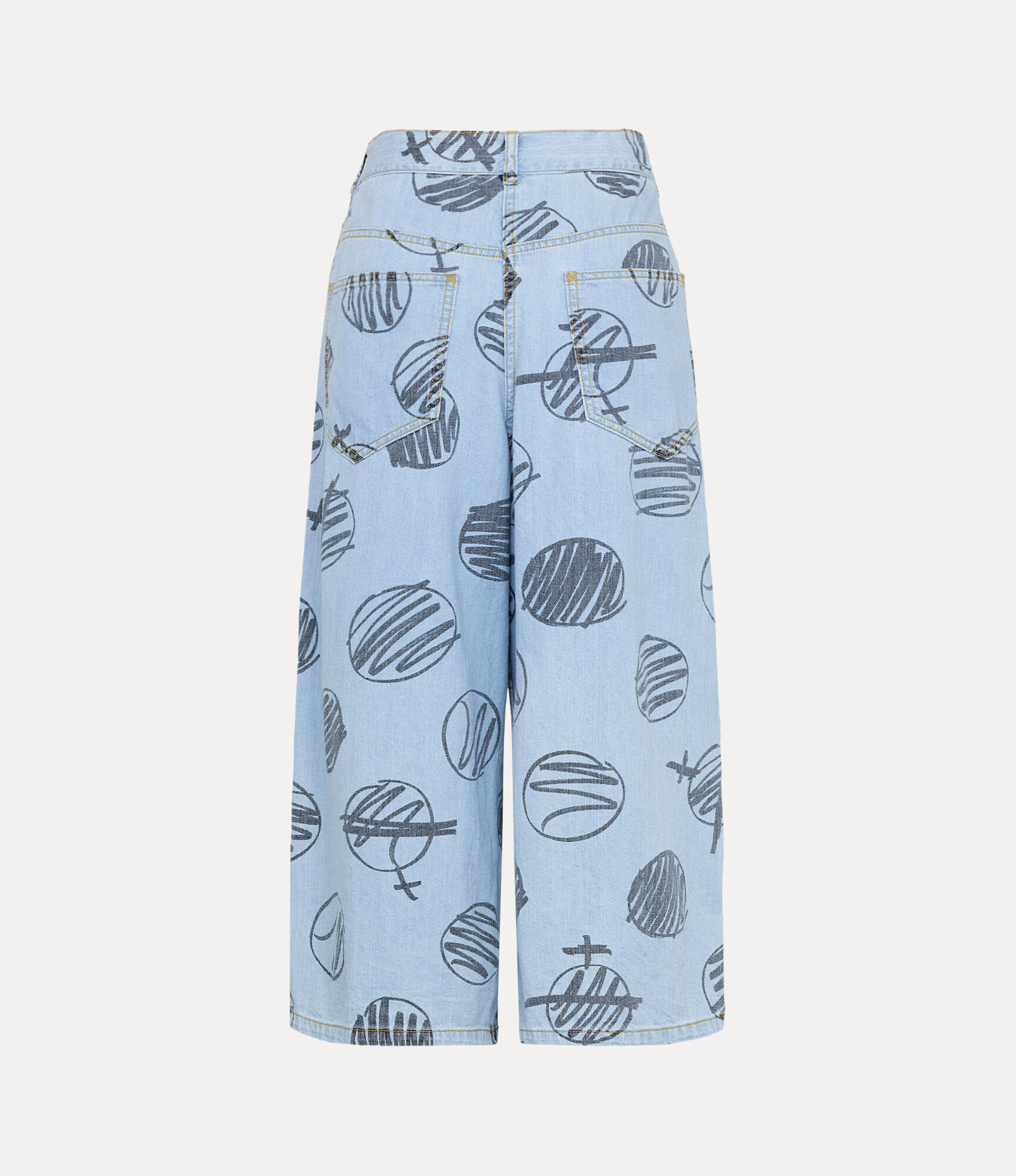 Scribble Dots Print Denim Elastic Gathered Wide Trousers  large image number 5
