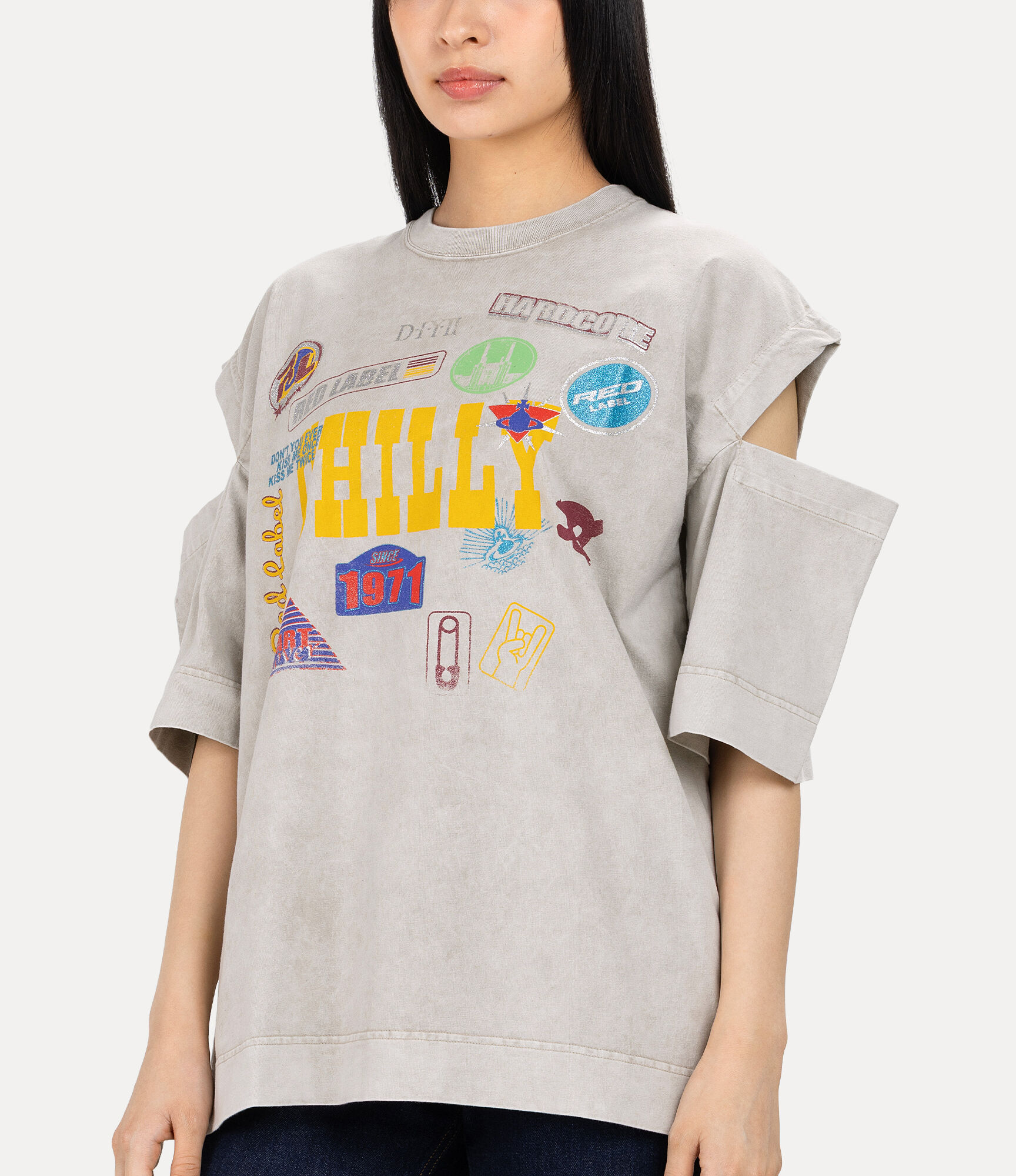 Patchwork Distressed Slit T-Shirt  large image number 4