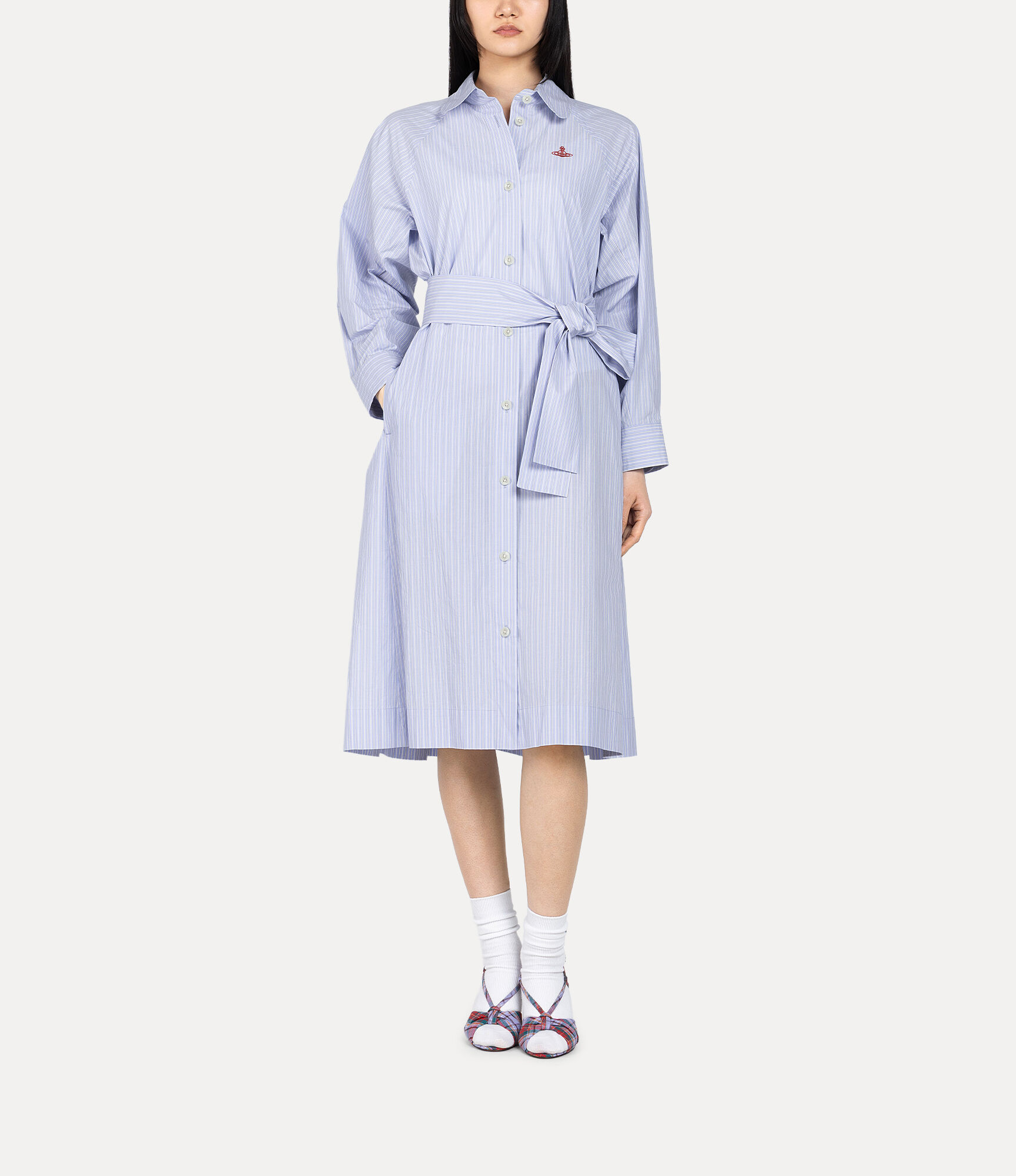 Organic Cotton Washer Waist Gathered A-Line Shirt Dress  large image number 3