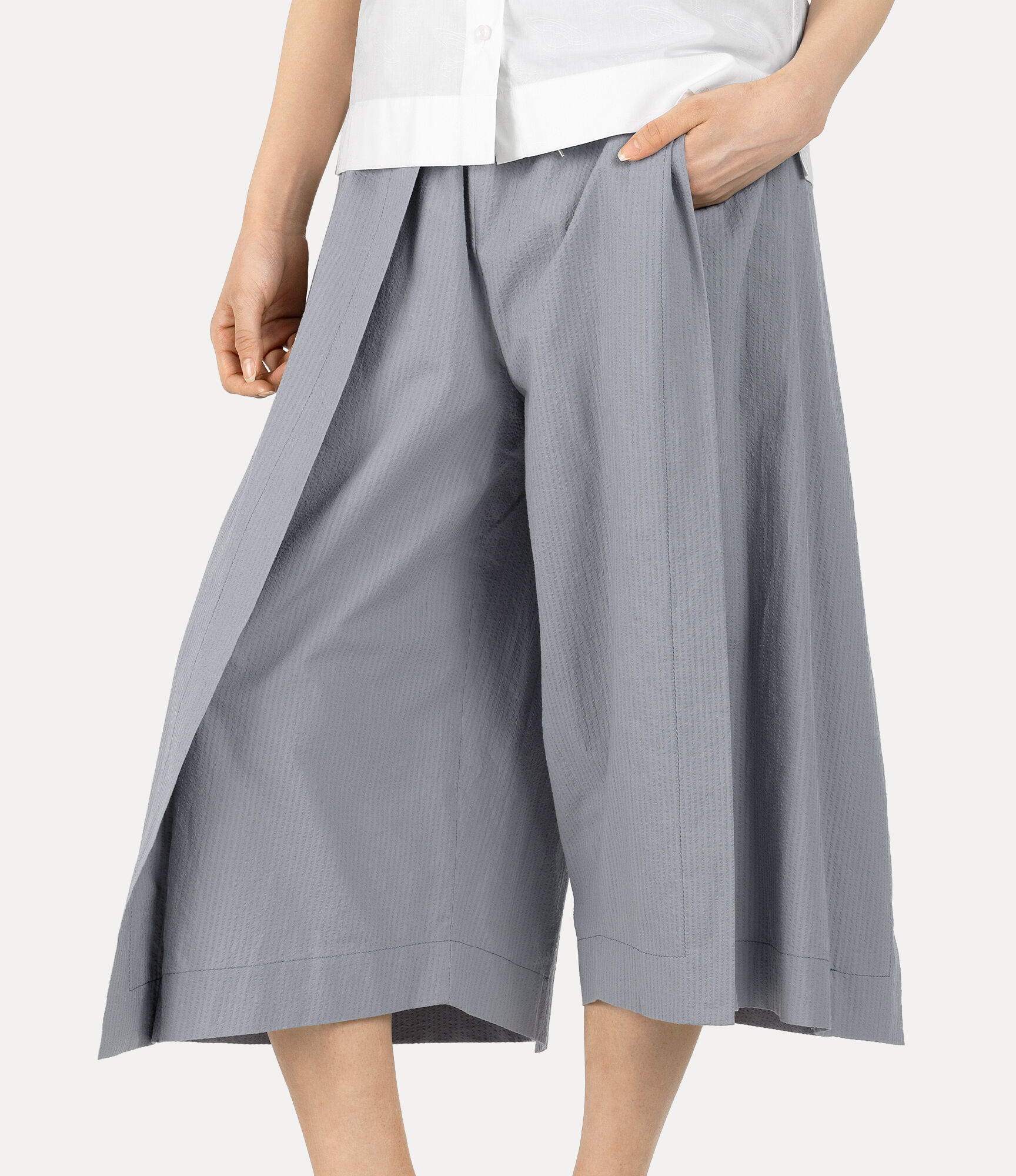 Cotton Seersucker Tuck Pleat Wide Trousers  large image number 4