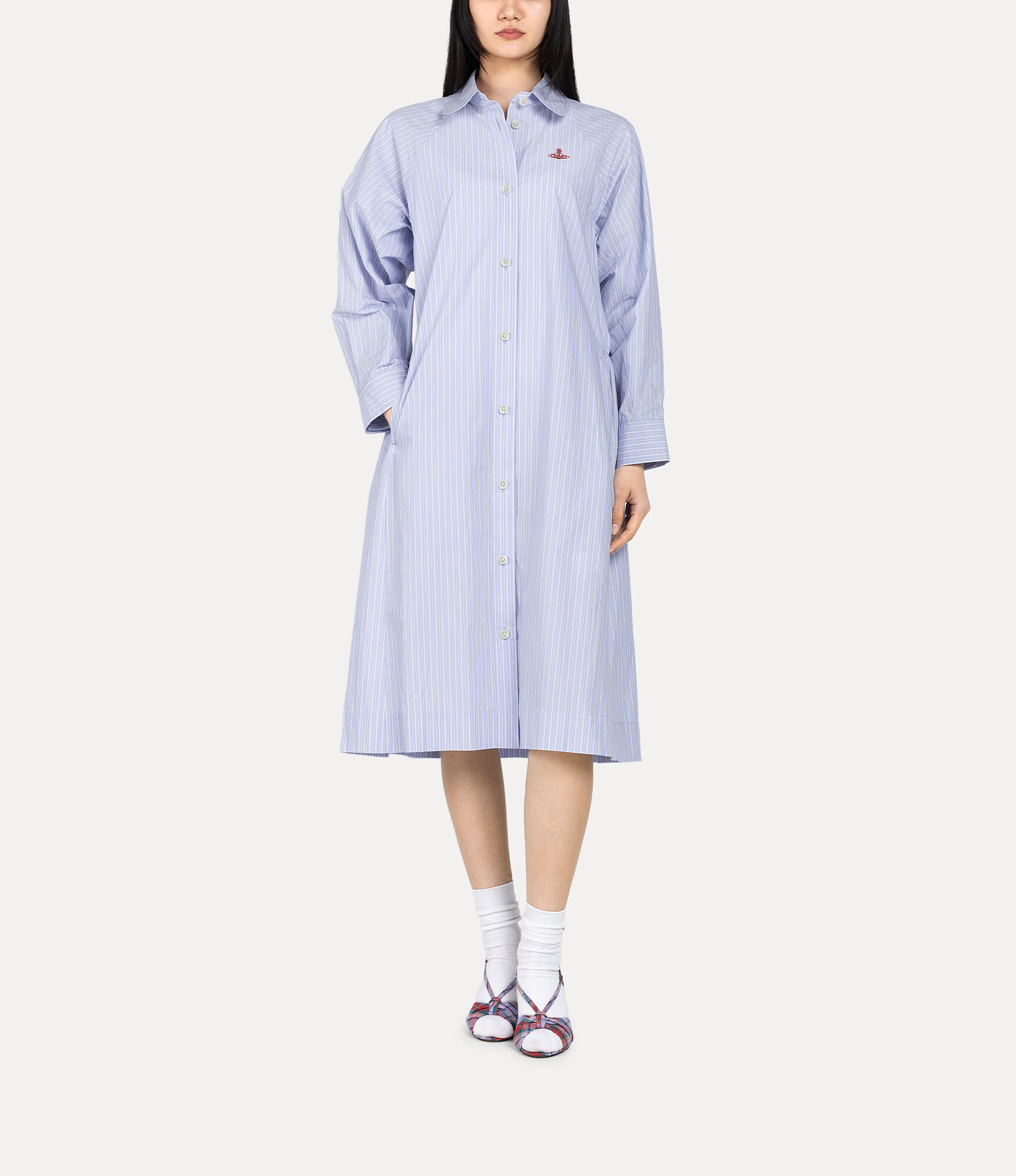 Organic Cotton Washer Waist Gathered A-Line Shirt Dress  large image number 2