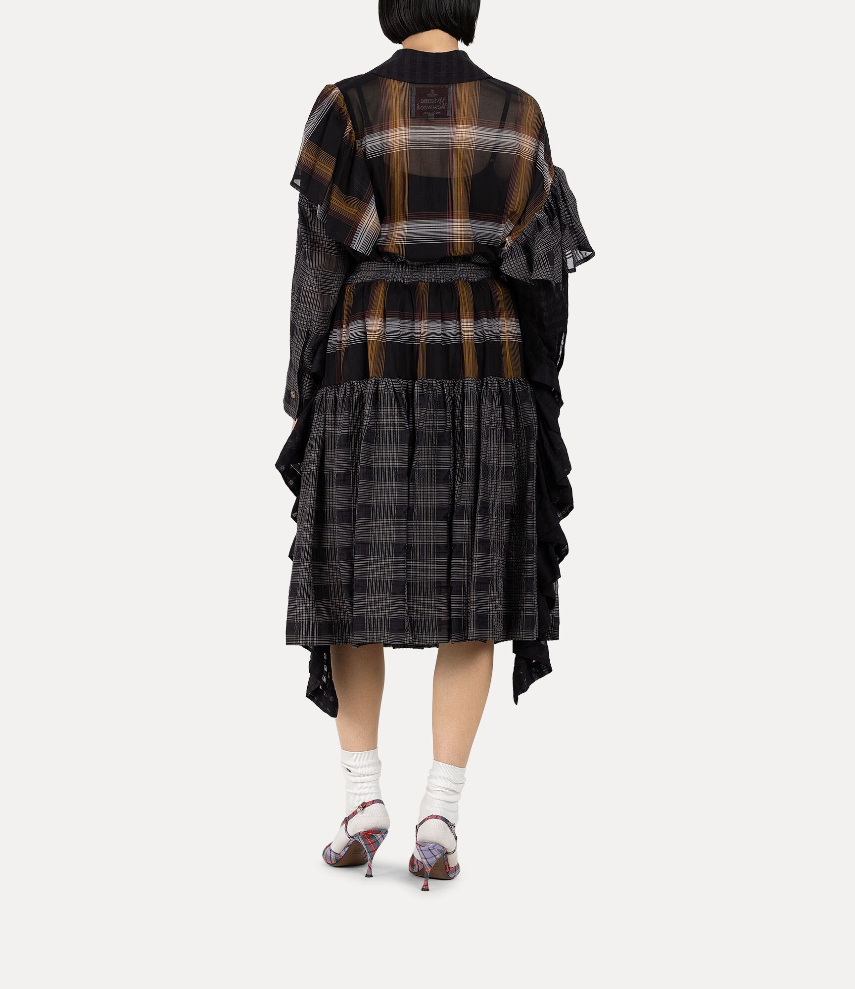 Texture Check Blocking Gathered Frill Skirt  large image number 3
