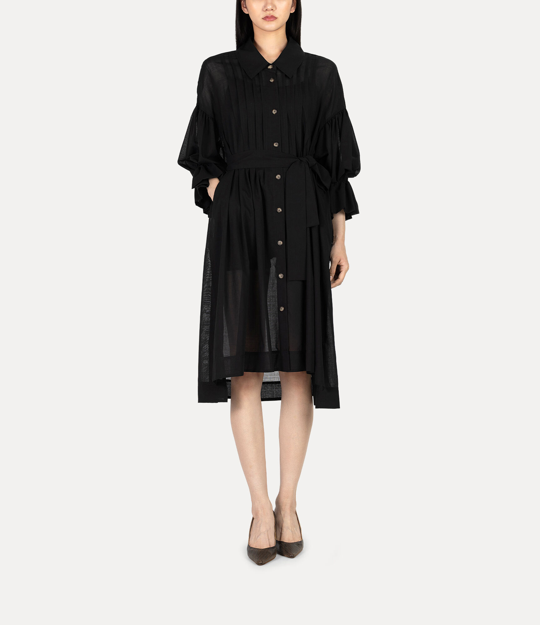 Sheer Wool Pintuck Dress  large image number 2