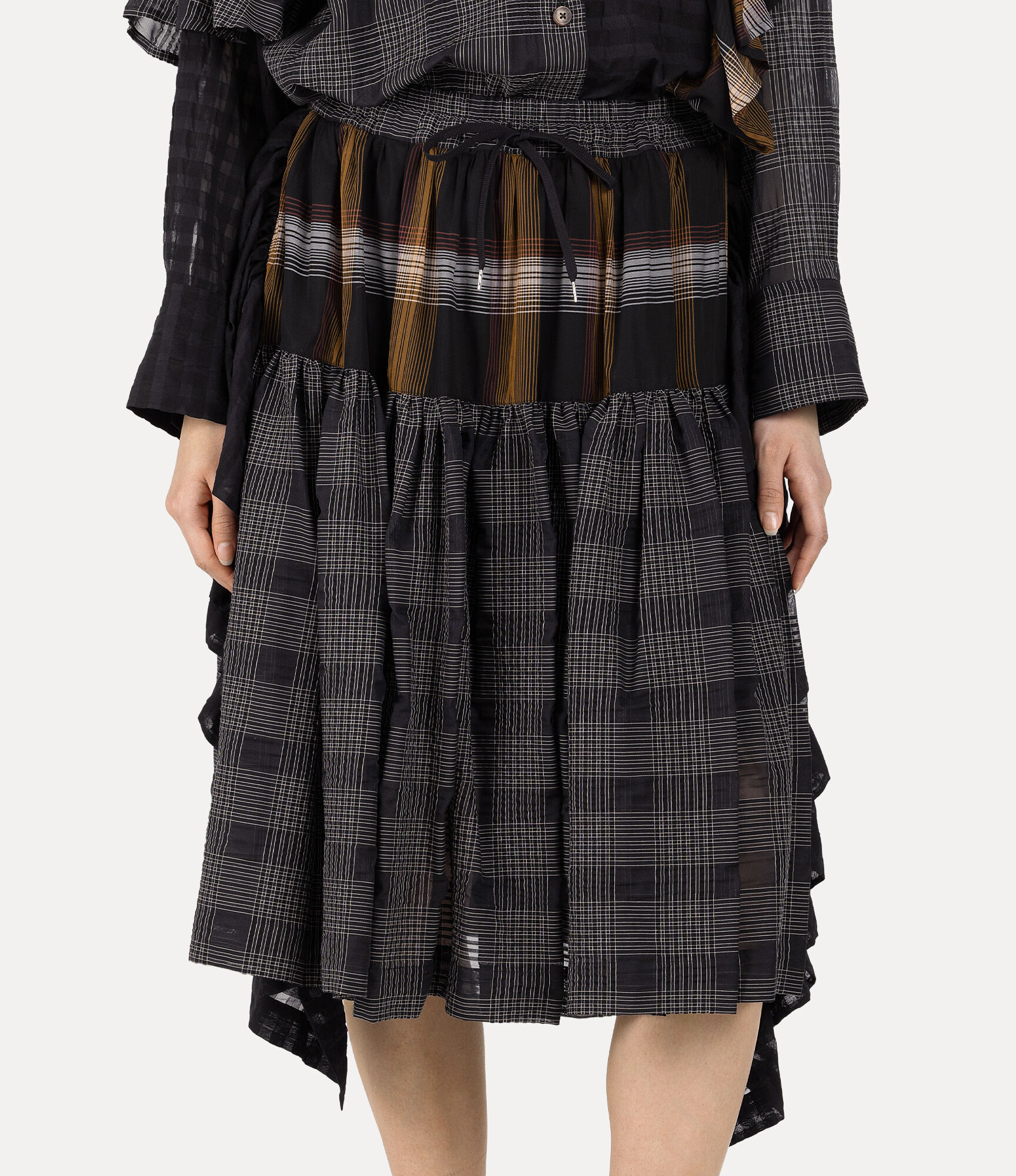 Texture Check Blocking Gathered Frill Skirt  large image number 4