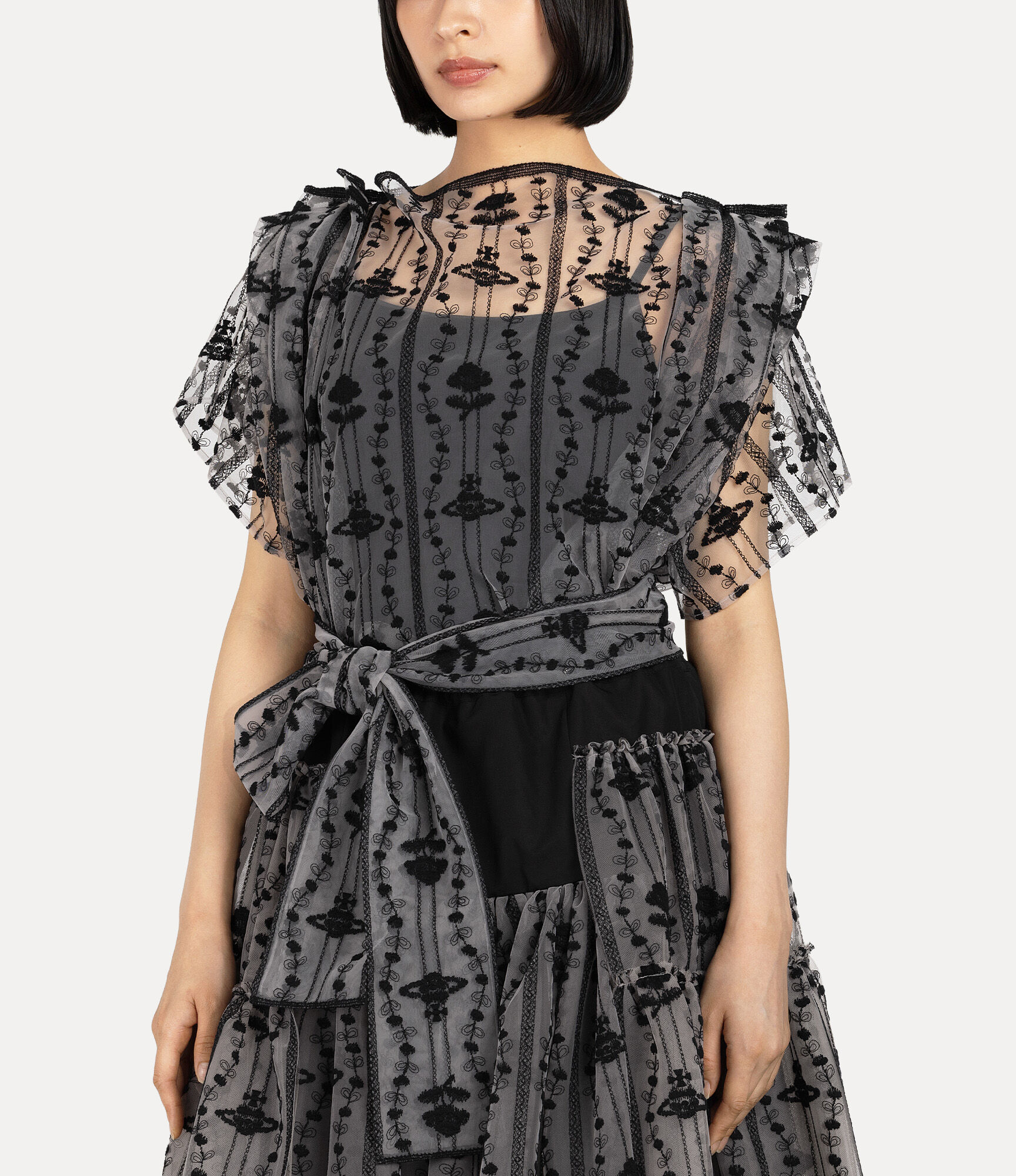 Flower Orb Tulle Embroidery Blouse  large image number 4