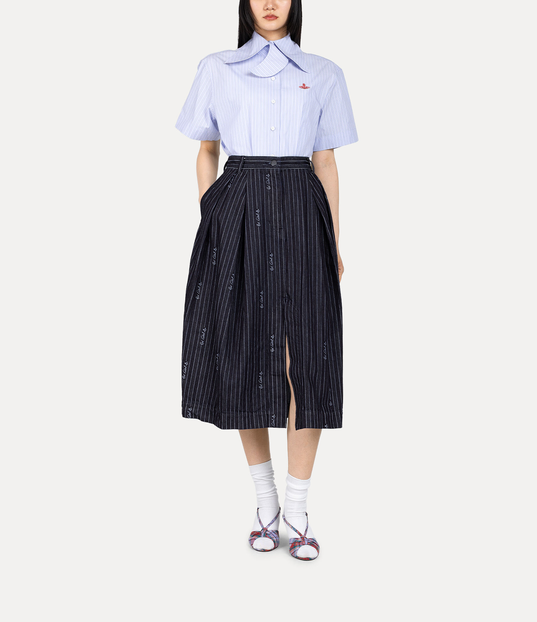Logo Stripe Jacquard Denim Wide Skirt  large image number 2
