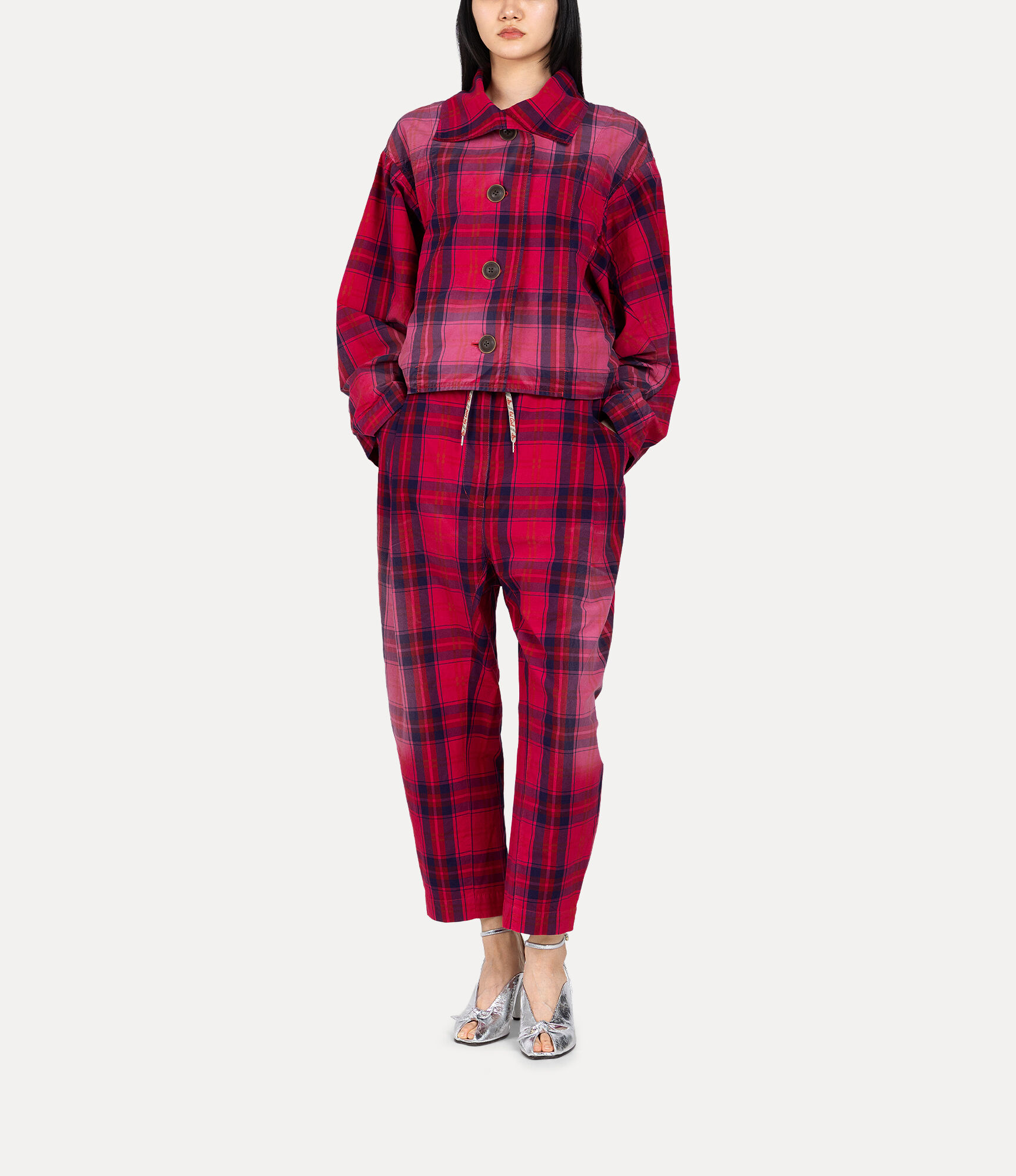 Cotton Tartan Overdye Trousers  large image number 2