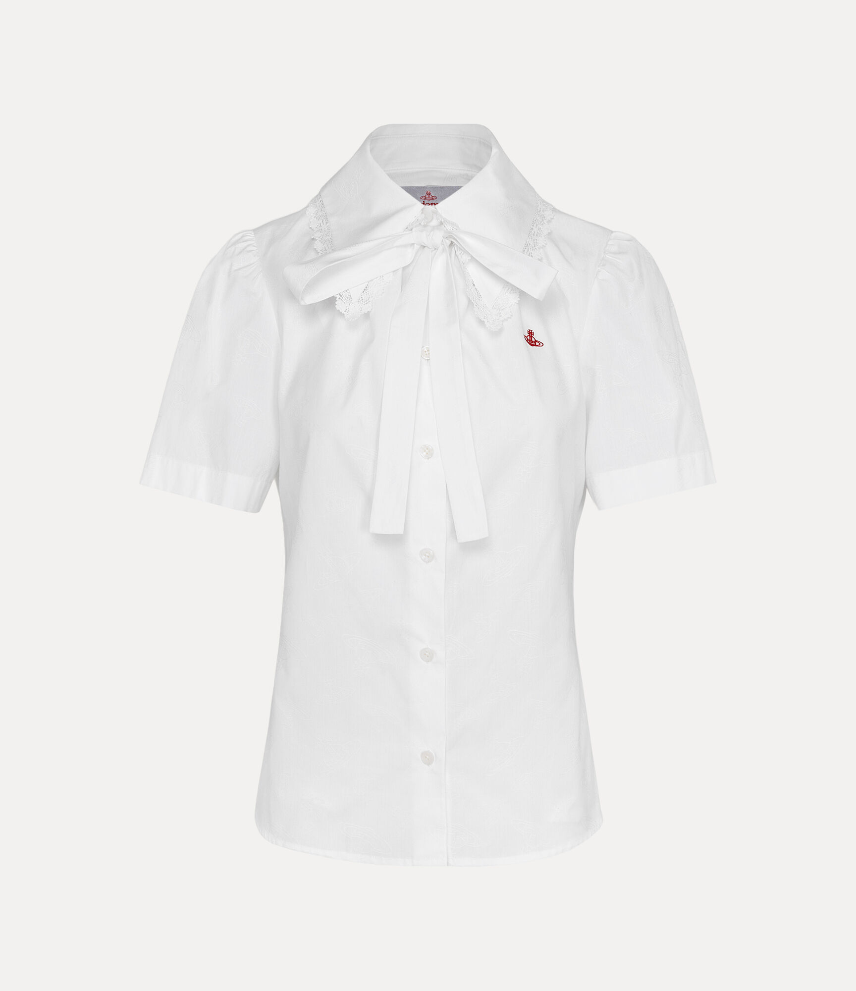 Orb Jacquard Gathered Lace Bow Shirt