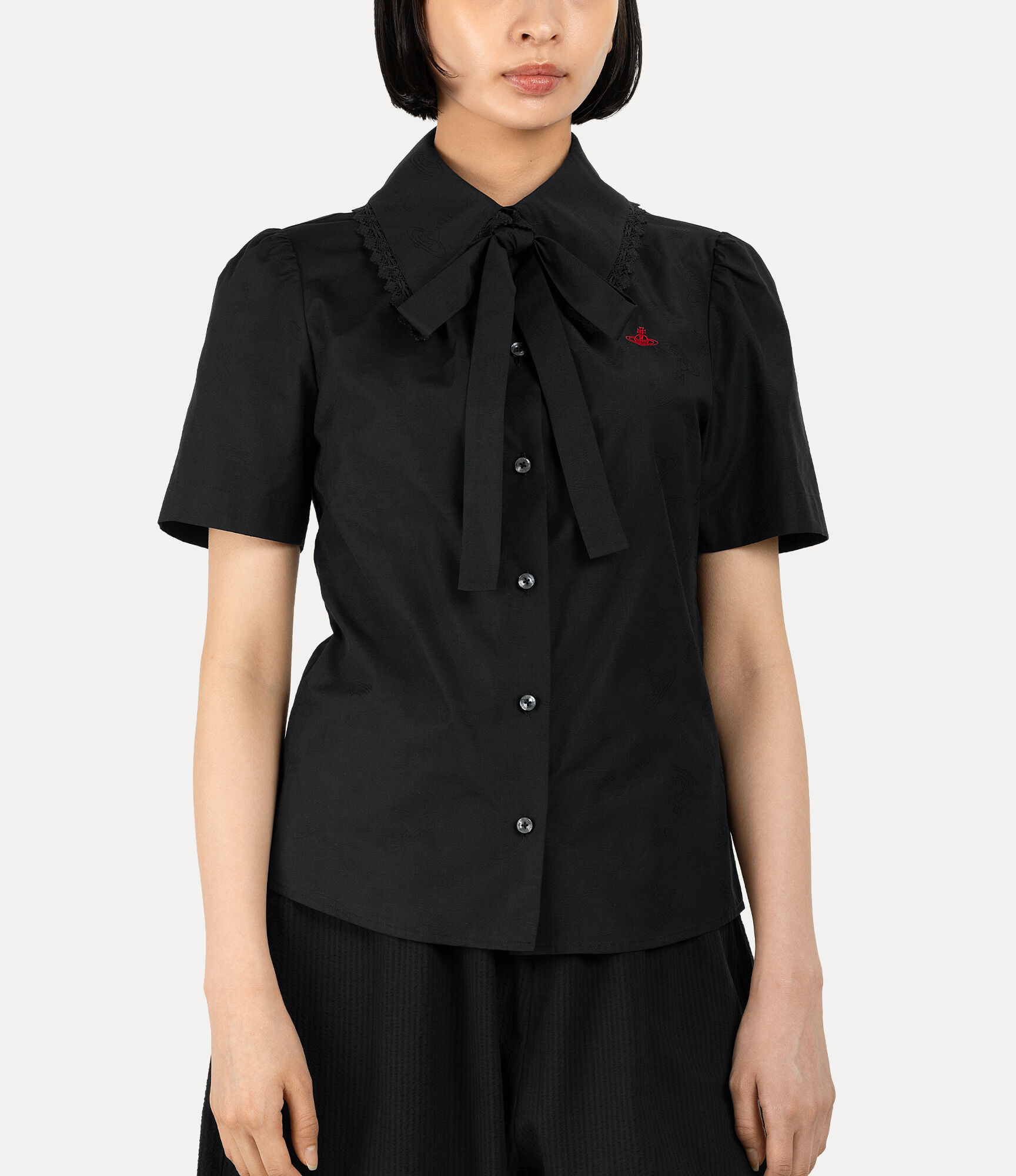 Orb Jacquard Gathered Lace Bow Shirt  large image number 4