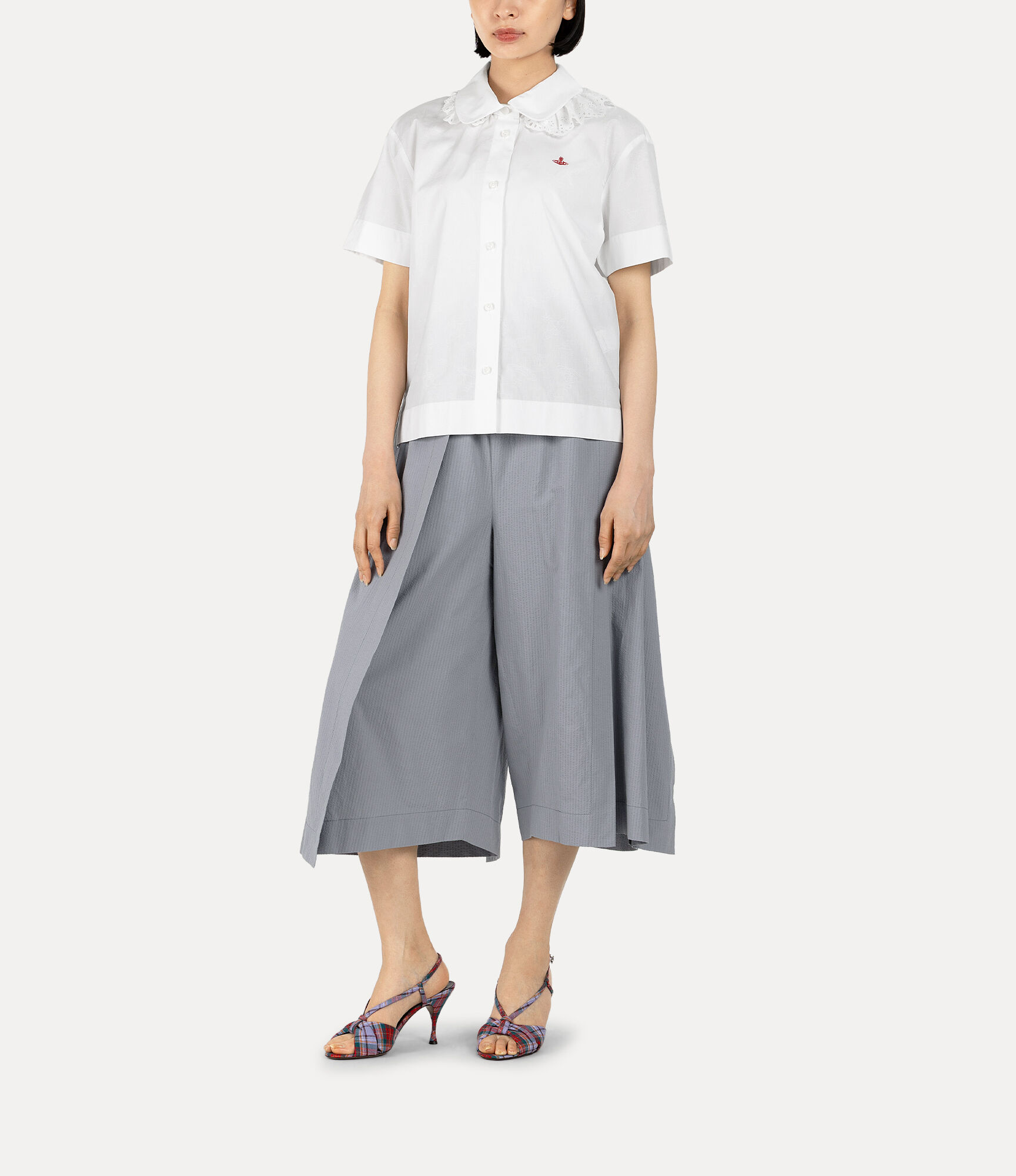 Cotton Seersucker Tuck Pleat Wide Trousers  large image number 2