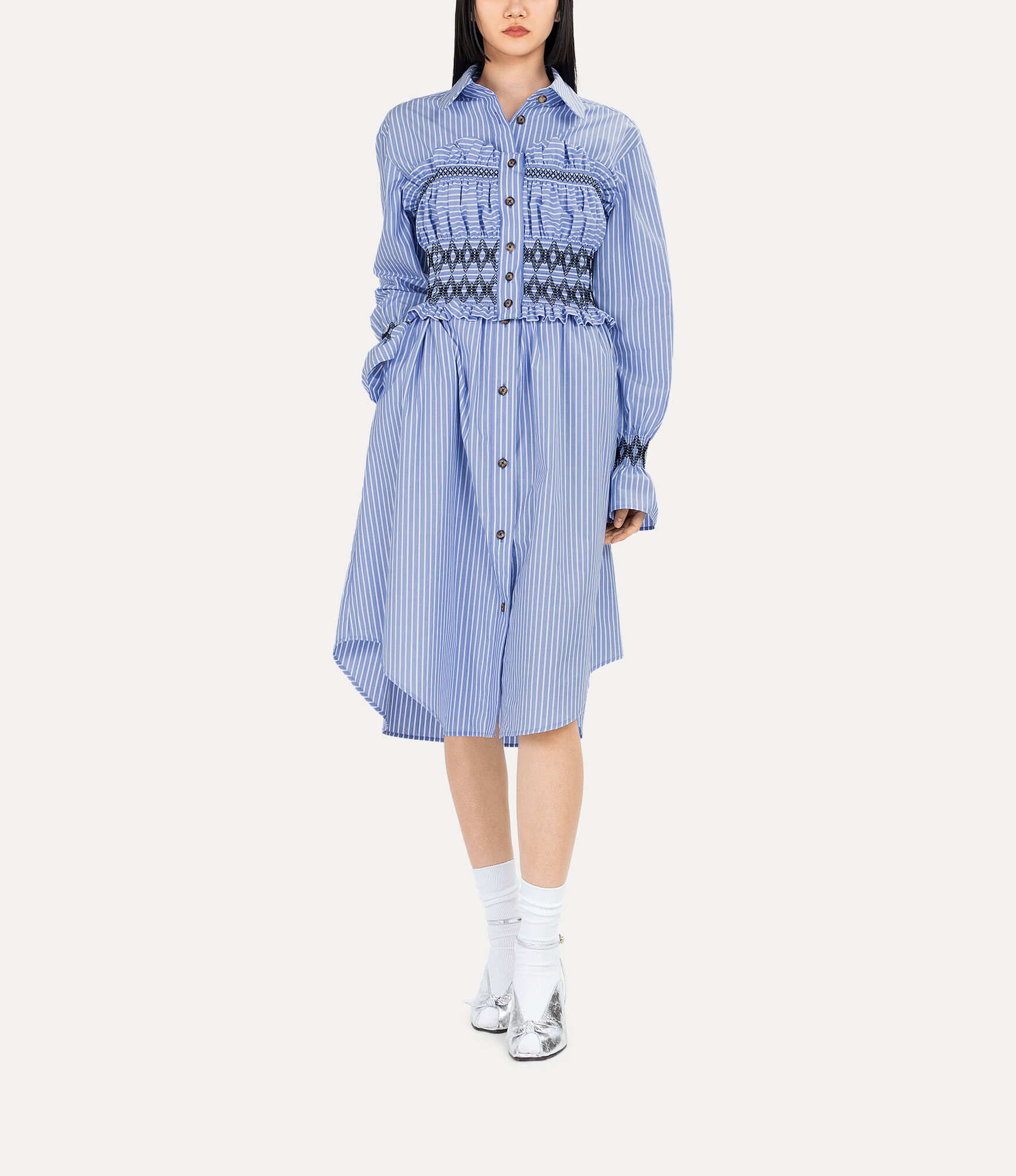 Bustier Shirring Shirt Dress   large image number 2