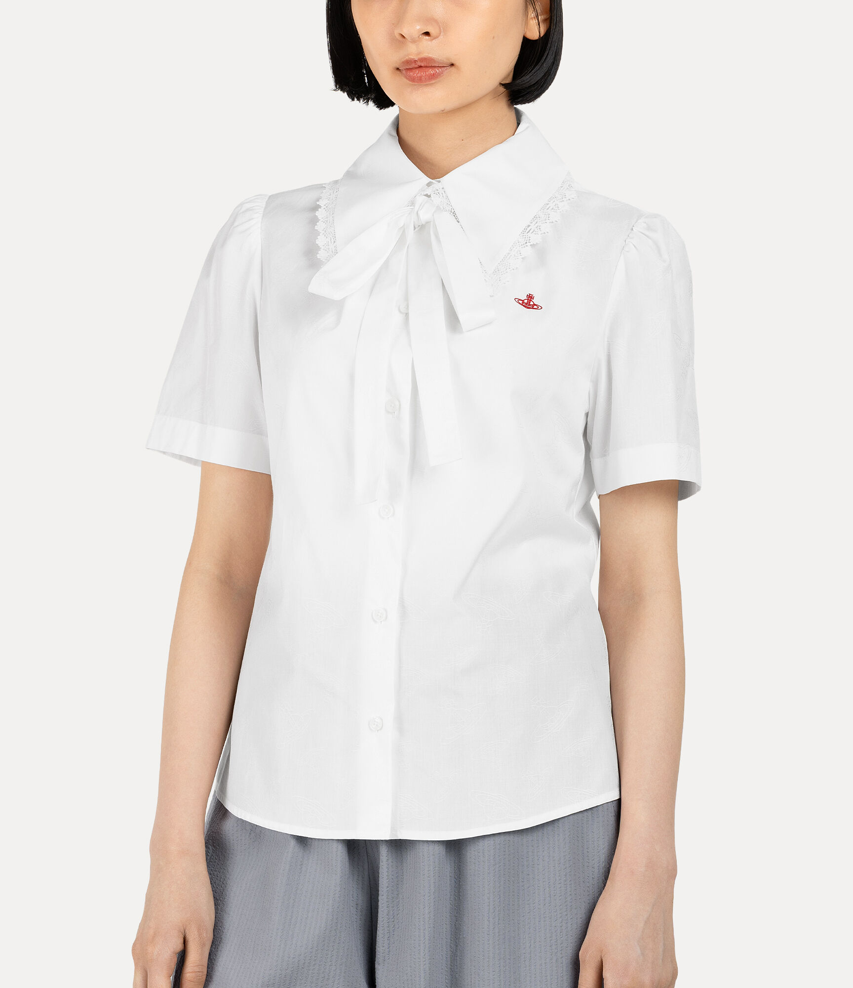 Orb Jacquard Gathered Lace Bow Shirt  large image number 4