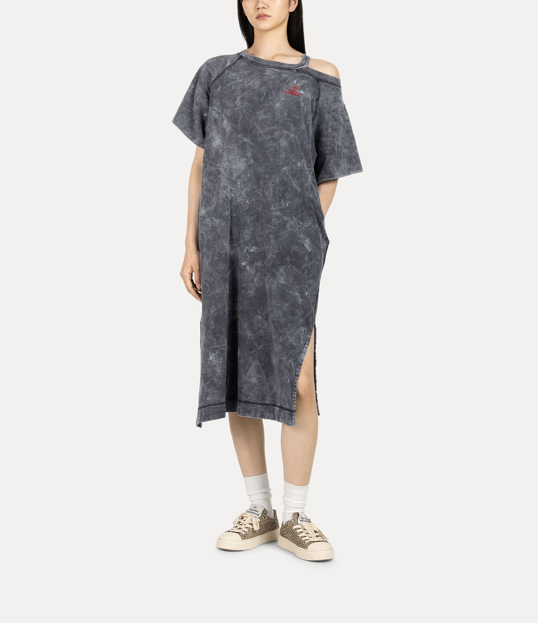 Gauze Terry Overdye Raglan Slash Dress  large image number 2